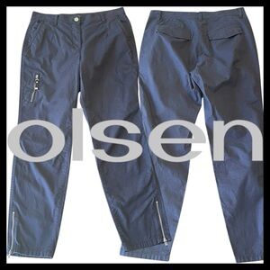 Olsen Navy Blue Cotton Mona Slim Zipper Accent Ankle Pant (8)